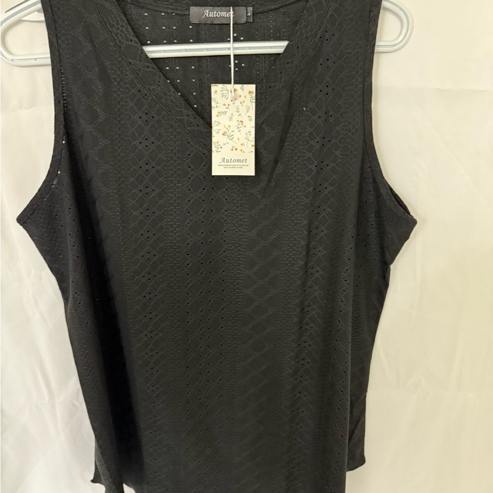 Automet Black Sleeveless Mesh Patterned‎ Loose Fit Top Size Large NWT!